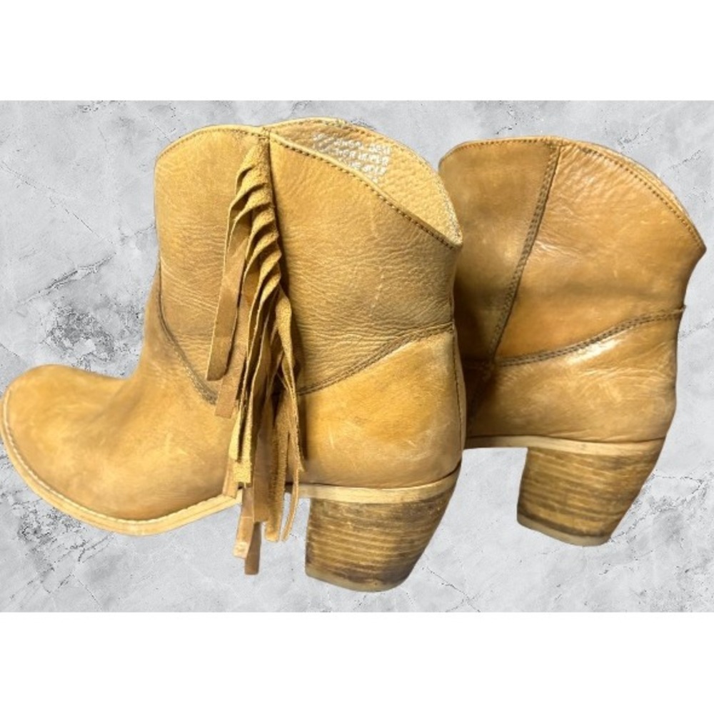 Diba Real Deal Tan Leather Fringe Western Ankle Boots Brown Size 7 - Picture 2 of 7